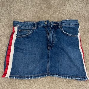Red and white striped denim skirt